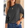 image:imageDokotoo Womens 2026 Spring Summer Casual Long Sleeve Tops Lightweight Crew Neck Knit Basic Striped T ShirtsWhite Stripe