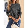 image:imageDokotoo Womens 2026 Spring Summer Casual Long Sleeve Tops Lightweight Crew Neck Knit Basic Striped T ShirtsWhite Stripe