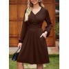 image:imageDokotoo Womens 2026 Spring Summer Wrap VNeck Long Sleeve Empire Waist Dress Elegant Mini Dresses with PocketsBrown