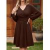 image:imageDokotoo Womens 2026 Spring Summer Wrap VNeck Long Sleeve Empire Waist Dress Elegant Mini Dresses with PocketsBrown
