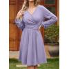 image:imageDokotoo Womens 2026 Spring Summer Wrap VNeck Long Sleeve Empire Waist Dress Elegant Mini Dresses with PocketsPurple