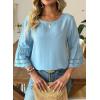 image:imageDokotoo Womens 34 Bell Sleeve Hollow Out Ruffle Shirts Crewneck Trendy Casual Loose Fit Blouse TopsBeau Blue