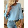image:imageDokotoo Womens 34 Bell Sleeve Hollow Out Ruffle Shirts Crewneck Trendy Casual Loose Fit Blouse TopsBeau Blue