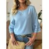 image:imageDokotoo Womens 34 Bell Sleeve Hollow Out Ruffle Shirts Crewneck Trendy Casual Loose Fit Blouse TopsBeau Blue