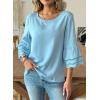 image:imageDokotoo Womens 34 Bell Sleeve Hollow Out Ruffle Shirts Crewneck Trendy Casual Loose Fit Blouse TopsBeau Blue