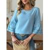 image:imageDokotoo Womens 34 Bell Sleeve Hollow Out Ruffle Shirts Crewneck Trendy Casual Loose Fit Blouse TopsBeau Blue