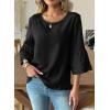 image:imageDokotoo Womens 34 Bell Sleeve Hollow Out Ruffle Shirts Crewneck Trendy Casual Loose Fit Blouse TopsBlack