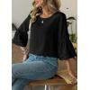 image:imageDokotoo Womens 34 Bell Sleeve Hollow Out Ruffle Shirts Crewneck Trendy Casual Loose Fit Blouse TopsBlack