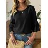 image:imageDokotoo Womens 34 Bell Sleeve Hollow Out Ruffle Shirts Crewneck Trendy Casual Loose Fit Blouse TopsBlack