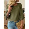 image:imageDokotoo Womens 34 Bell Sleeve Hollow Out Ruffle Shirts Crewneck Trendy Casual Loose Fit Blouse TopsJungle Green
