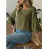 image:imageDokotoo Womens 34 Bell Sleeve Hollow Out Ruffle Shirts Crewneck Trendy Casual Loose Fit Blouse TopsJungle Green