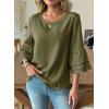 image:imageDokotoo Womens 34 Bell Sleeve Hollow Out Ruffle Shirts Crewneck Trendy Casual Loose Fit Blouse TopsJungle Green