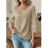 image:imageDokotoo Womens 34 Bell Sleeve Hollow Out Ruffle Shirts Crewneck Trendy Casual Loose Fit Blouse TopsParchment