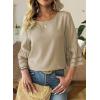 image:imageDokotoo Womens 34 Bell Sleeve Hollow Out Ruffle Shirts Crewneck Trendy Casual Loose Fit Blouse TopsParchment