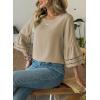 image:imageDokotoo Womens 34 Bell Sleeve Hollow Out Ruffle Shirts Crewneck Trendy Casual Loose Fit Blouse TopsParchment