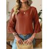 image:imageDokotoo Womens 34 Bell Sleeve Hollow Out Ruffle Shirts Crewneck Trendy Casual Loose Fit Blouse TopsTawny