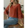 image:imageDokotoo Womens 34 Bell Sleeve Hollow Out Ruffle Shirts Crewneck Trendy Casual Loose Fit Blouse TopsTawny