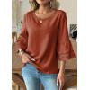 image:imageDokotoo Womens 34 Bell Sleeve Hollow Out Ruffle Shirts Crewneck Trendy Casual Loose Fit Blouse TopsTawny