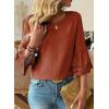 image:imageDokotoo Womens 34 Bell Sleeve Hollow Out Ruffle Shirts Crewneck Trendy Casual Loose Fit Blouse TopsTawny