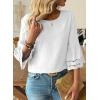 image:imageDokotoo Womens 34 Bell Sleeve Hollow Out Ruffle Shirts Crewneck Trendy Casual Loose Fit Blouse TopsWhite