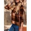 image:imageDokotoo Womens Basic Casual V Neck Plaid Print Cuffed Long Sleeve Work Tops Blouses Shirts S2XLBrown