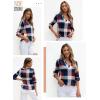 image:imageDokotoo Womens Basic Casual V Neck Plaid Print Cuffed Long Sleeve Work Tops Blouses Shirts S2XLBrown 2