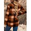 image:imageDokotoo Womens Basic Casual V Neck Plaid Print Cuffed Long Sleeve Work Tops Blouses Shirts S2XLBrown