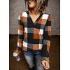 image:imageDokotoo Womens Basic Casual V Neck Plaid Print Cuffed Long Sleeve Work Tops Blouses Shirts S2XLOrange