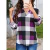 image:imageDokotoo Womens Basic Casual V Neck Plaid Print Cuffed Long Sleeve Work Tops Blouses Shirts S2XLPurple