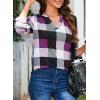 image:imageDokotoo Womens Basic Casual V Neck Plaid Print Cuffed Long Sleeve Work Tops Blouses Shirts S2XLPurple