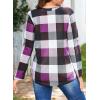 image:imageDokotoo Womens Basic Casual V Neck Plaid Print Cuffed Long Sleeve Work Tops Blouses Shirts S2XLPurple