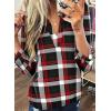 image:imageDokotoo Womens Basic Casual V Neck Plaid Print Cuffed Long Sleeve Work Tops Blouses Shirts S2XLRed 3
