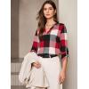 image:imageDokotoo Womens Basic Casual V Neck Plaid Print Cuffed Long Sleeve Work Tops Blouses Shirts S2XLRed