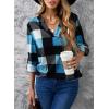 image:imageDokotoo Womens Basic Casual V Neck Plaid Print Cuffed Long Sleeve Work Tops Blouses Shirts S2XLSky Blue