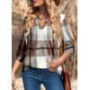 image:imageDokotoo Womens Basic Casual V Neck Plaid Print Cuffed Long Sleeve Work Tops Blouses Shirts S2XLZ Brown