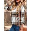 image:imageDokotoo Womens Basic Casual V Neck Plaid Print Cuffed Long Sleeve Work Tops Blouses Shirts S2XLZ Brown