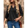 image:imageDokotoo Womens Basic Casual V Neck Plaid Print Cuffed Long Sleeve Work Tops Blouses Shirts S2XLZz Black