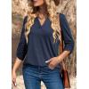 image:imageDokotoo Womens Basic Casual V Neck Plaid Print Cuffed Long Sleeve Work Tops Blouses Shirts S2XLZz Blue
