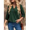 image:imageDokotoo Womens Basic Casual V Neck Plaid Print Cuffed Long Sleeve Work Tops Blouses Shirts S2XLZz Green