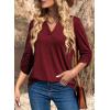 image:imageDokotoo Womens Basic Casual V Neck Plaid Print Cuffed Long Sleeve Work Tops Blouses Shirts S2XLZz Red