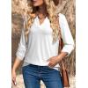 image:imageDokotoo Womens Basic Casual V Neck Plaid Print Cuffed Long Sleeve Work Tops Blouses Shirts S2XLZz White