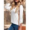 image:imageDokotoo Womens Basic Casual V Neck Plaid Print Cuffed Long Sleeve Work Tops Blouses Shirts S2XLZz White