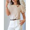 image:imageDokotoo Womens Blouses Double Layer Ruffle Sleeve Casual Shirt Crewneck CutOut Tops Summer OutfitsBeige
