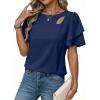 image:imageDokotoo Womens Blouses Double Layer Ruffle Sleeve Casual Shirt Crewneck CutOut Tops Summer OutfitsBlue