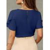 image:imageDokotoo Womens Blouses Double Layer Ruffle Sleeve Casual Shirt Crewneck CutOut Tops Summer OutfitsBlue