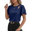 image:imageDokotoo Womens Blouses Double Layer Ruffle Sleeve Casual Shirt Crewneck CutOut Tops Summer OutfitsBlue