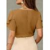 image:imageDokotoo Womens Blouses Double Layer Ruffle Sleeve Casual Shirt Crewneck CutOut Tops Summer OutfitsBrown