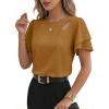 image:imageDokotoo Womens Blouses Double Layer Ruffle Sleeve Casual Shirt Crewneck CutOut Tops Summer OutfitsBrown