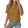 image:imageDokotoo Womens Blouses Double Layer Ruffle Sleeve Casual Shirt Crewneck CutOut Tops Summer OutfitsBrown