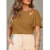 image:imageDokotoo Womens Blouses Double Layer Ruffle Sleeve Casual Shirt Crewneck CutOut Tops Summer OutfitsBrown